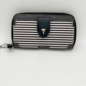 Stella Dot Black White Stripe Zip Around Wristlet Wallet Clutch Cellphone Holder